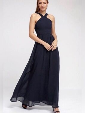 Lulu’s Navy Halter Long Dress